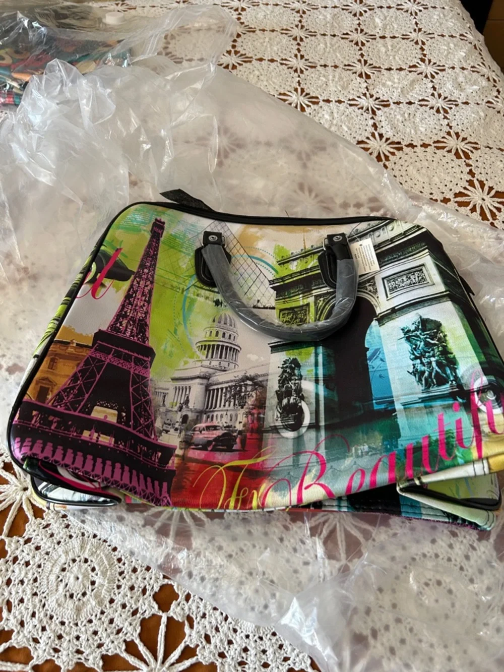 Colorful Paris Print Travel Tote Bag - Multicolor nwt